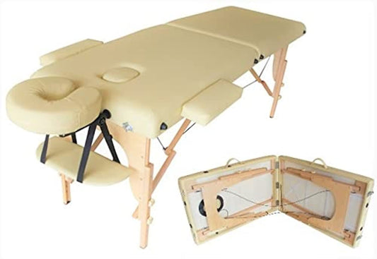 LA PERLA TECH Massage Table Massage Bed Spa Bed 73 Inches Long Portable 2 Folding W/Carry Case Table Height Adjustable Salon Bed Face Cradle Bed Color : Beige,