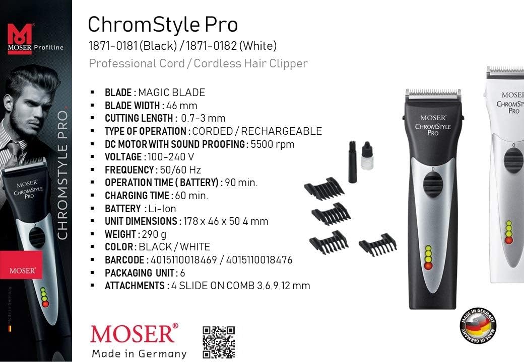 Mose Chromstyle Professional Cordcordless Hair Clipper, Black 1871 Pack Of 1