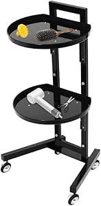 2 Tiers Movable Adjustable Salon Tray Station Hairdressing Service Salon Trolley W Accessory Black with 4 Universal Wheels