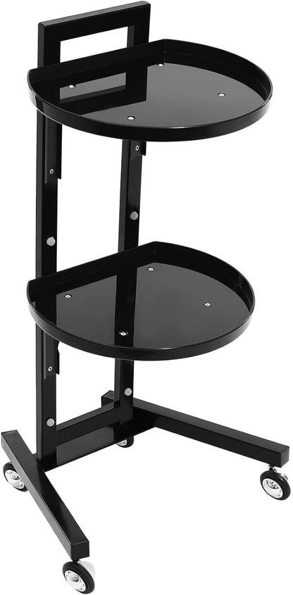 2 Tiers Movable Adjustable Salon Tray Station Hairdressing Service Salon Trolley W Accessory Black with 4 Universal Wheels