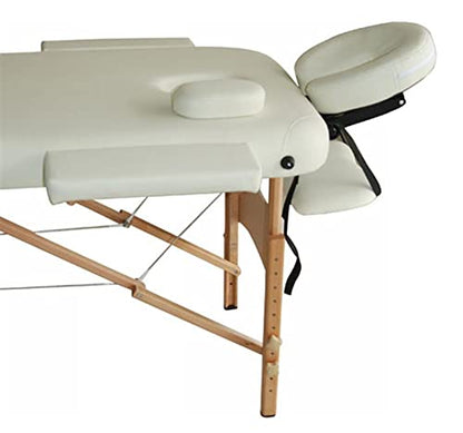 LA PERLA TECH Massage Table Massage Bed Portable 2 Section Folding Couch Bed Lightweight Adjustable for Height Beauty Salon Tattoo Therapy, 230kgs/500lbs Max Weight Capacity, Aluminum Frame -Beige