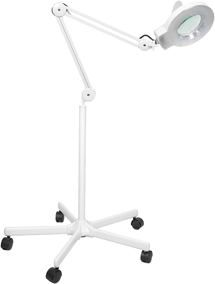 Magnifier Lamp Adjustable Swivel Arm -Facial Magnifying Lamp with Wheels, White