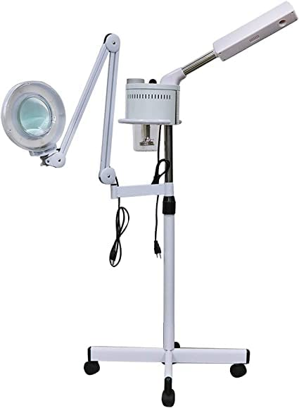 Facial Steamer with 5X Magnifying Lamp, 2 in 1 LED with Rolling Wheel Stand Magnifying Floor LED Light for Professional Facial Skincare Beauty Salon Spa Manicure Makeup