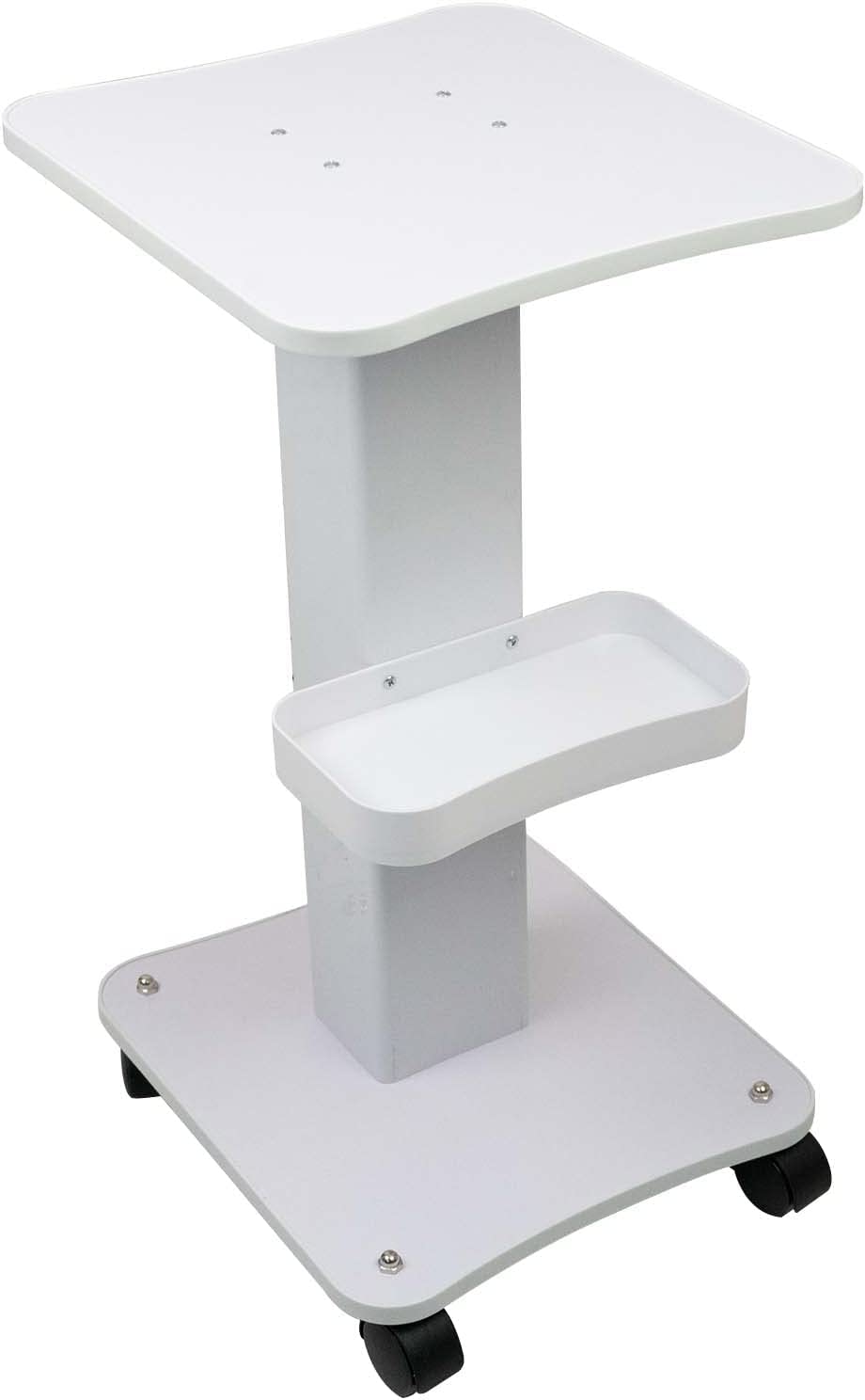 Hydra Facial Beauty Machine Cart Rolling Trolley White Stand Wooden Tray Aluminum Alloy Frame 360° Free Rotation for Beauty Clinic Salon Spa Equipment