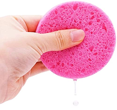 5 Pieces of Facial Cleansing Sponge, Natural Facial Cleansing Sponge Reusable Face Wash Exfoliating Cleansing Sponge - Pink