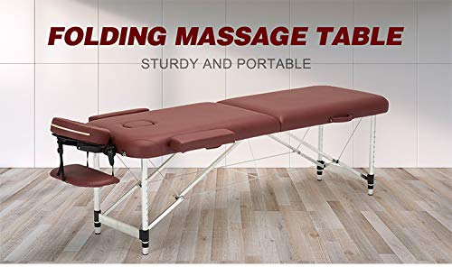 Professional 2 Folding Adjustable Massage Table -BreathHole-Flexible Rest-burgundy color-loading Capacity 250 Kg