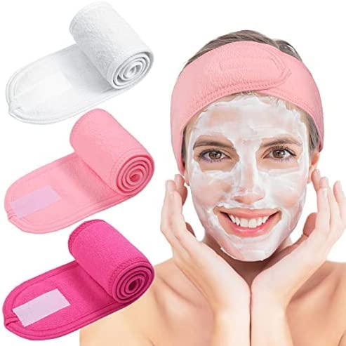 3 pics Adjustable Spa Facial Headbands Terry Cloth Stretch Make Up Wrap for Face Washing, Shower, Facial Mask, Yoga, Sport