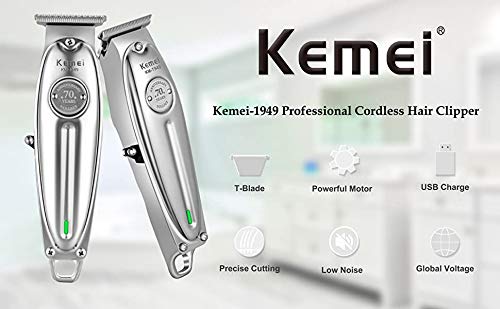 Kemei Original KM-1949 Professional Rechargeable and Cordless Hair Clipper Runtime: 120 min Trimmer for Men (Silver)