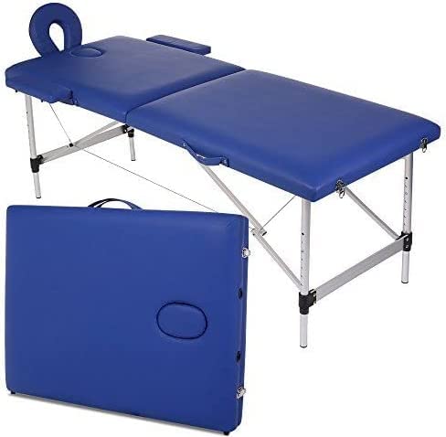 Professional Folding Massage Table Portable 186 * 70cm ALUMINUM Spa Massage Tables PU Leather Waterproof 2 FOLD (BLUE COLOR)