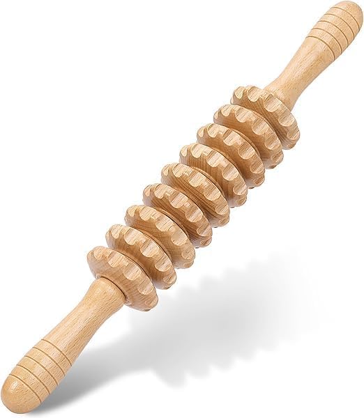 عصا تدليك خشبية لتخفيف الام العضلات، تدليك الجسم،  4 مناطق مستهدفة Wooden Massage Roller Stick for Muscle Pain Relief, Body Massage