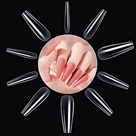 Professional Nails Tips Clear Acrylic Nails Full Coverage Coffin Artificial Nail Tips Nail Extensions Long Nails 10 Sizes 500pcs