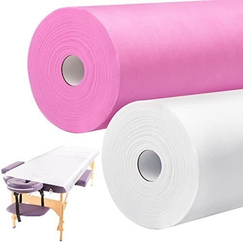 2 Roll Disposable Non Woven Bed Sheets 80 x 180 Cm Massage-Clinic-Salon Table Paper-Pink-White 50 PICS PER ROLL