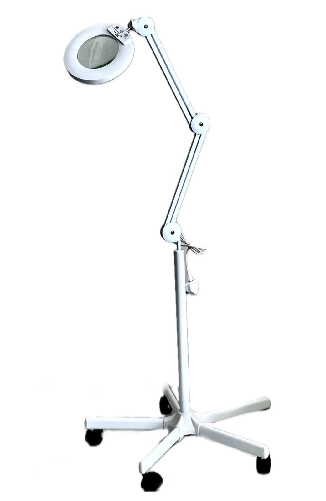 Magnifier Lamp Adjustable Swivel Arm -Facial Magnifying Lamp with Wheels, White