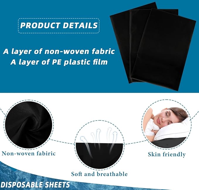 50 PICS Disposable Massage Table Sheets, Spa Bed Cover Non-woven Fabric, Spa Covers for Esthetician, Waxing, Lash Salon Table BLACK