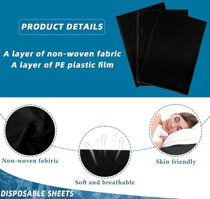 50 PICS Disposable Massage Table Sheets, Spa Bed Cover Non-woven Fabric, Spa Covers for Esthetician, Waxing, Lash Salon Table BLACK