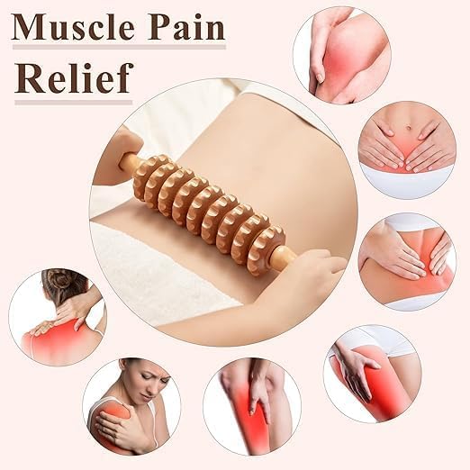 عصا تدليك خشبية لتخفيف الام العضلات، تدليك الجسم،  4 مناطق مستهدفة Wooden Massage Roller Stick for Muscle Pain Relief, Body Massage