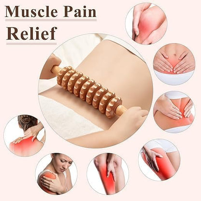 عصا تدليك خشبية لتخفيف الام العضلات، تدليك الجسم،  4 مناطق مستهدفة Wooden Massage Roller Stick for Muscle Pain Relief, Body Massage