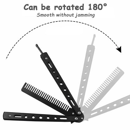 LA PERLA TECH 2 Pieces, Butterfly Comb, Stainless Steel Foldable Pocket Comb, Spring Hair Comb for Hair, Barber Comb, Hair Styling Accessories (Silver, Black)