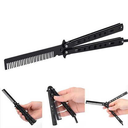 LA PERLA TECH Training Stainless Steel Butterfly Foldable Pocket Comb Moustache Styling Comb for Hair Barber Comb Hair Styling Accessories (Black