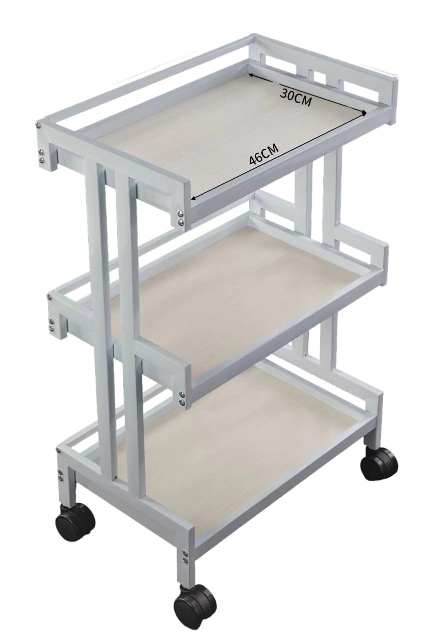 Professional Salon Three Shelves Rolling Trolley Cart, White mobile beauty trolley spa-Clinic-Home-Salon