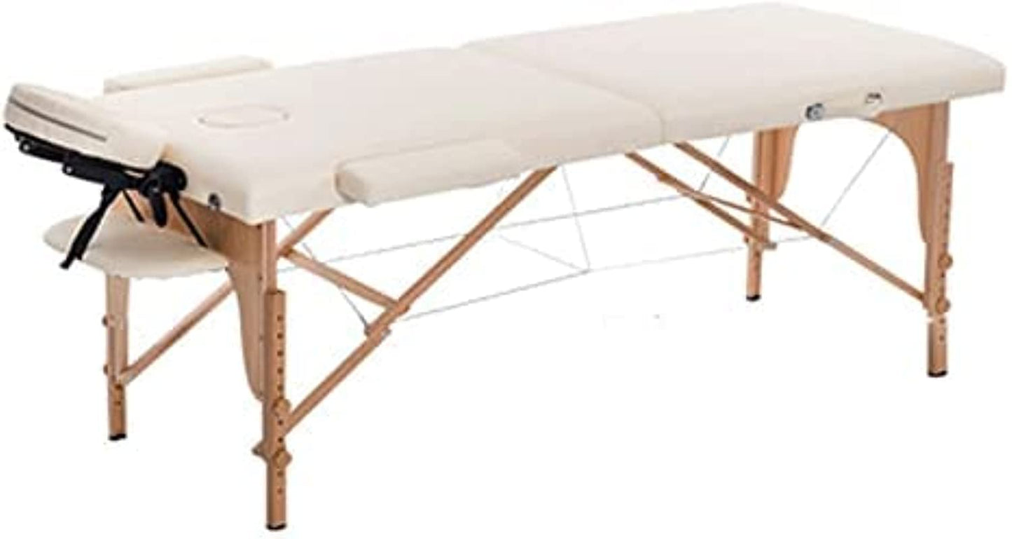 LA PERLA TECH Massage Table Massage Bed Spa Bed 73 Inches Long Portable 2 Folding W/Carry Case Table Height Adjustable Salon Bed Face Cradle Bed Color : Beige,