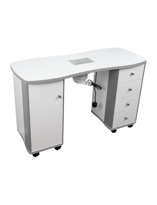 MEISHIDA Manicure Table Nail Desk with Dust Collector Professional Nail Tech Table for Technician Spa Salon Workstation, Wrist Pad Lockable Wheels, w/Cabinet, Drawers