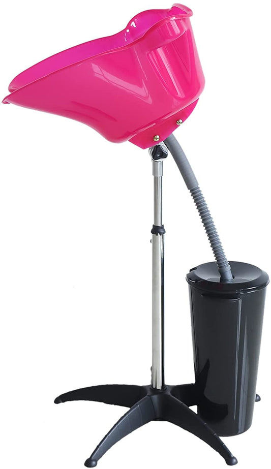 Mobile Portable Salon Basin Shampoo Sink with Drain Adjustable Height Pink Color