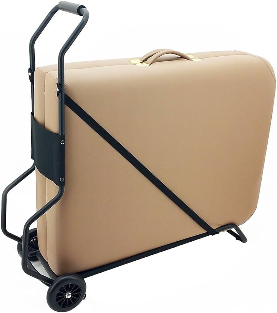 Professional Foldable Wheeled Massage Universal Cart for Massage Table Cart Lightweight Folding Travel Skate with Rubber Wheels & sturdy strap securely Fit all Table Sizes