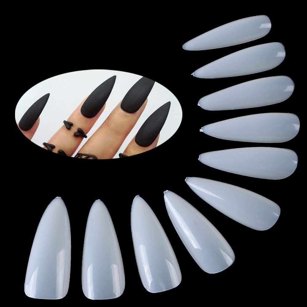 Long Stiletto Sharp False Nails Natural Claw Full Cover Artificial Fake Nails Tips Art Tip 500PCS For Nail Salon 10 Sizes (Natural)