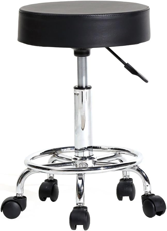 Round Rolling Stool Chair PU Leather Height Adjustable Swivel Drafting Work SPA Shop Salon Stools with Wheels Office Chair-Clinic (Black)