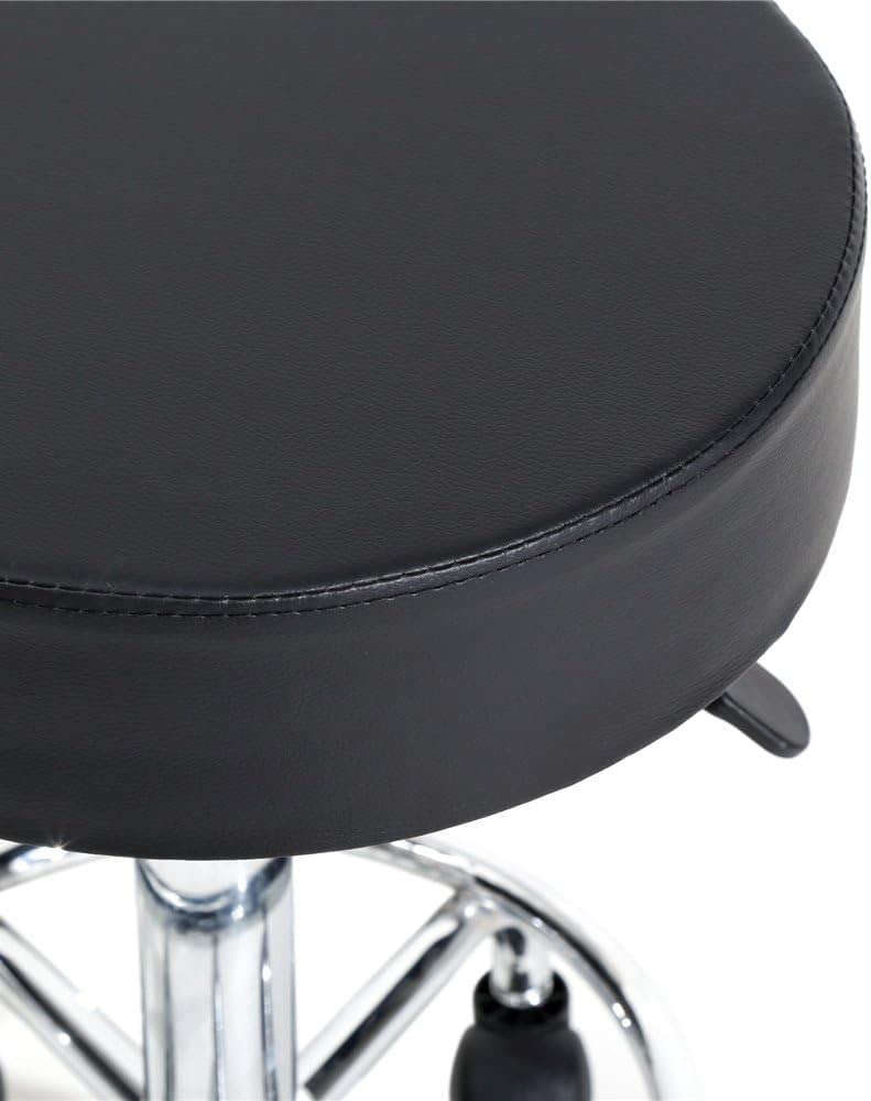 Round Rolling Stool Chair PU Leather Height Adjustable Swivel Drafting Work SPA Shop Salon Stools with Wheels Office Chair-Clinic (Black)