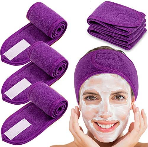 4 Headband, Adjustable Spa Facial Headbands Terry Cloth Stretch Make Up Wrap for Face Washing, Shower, Facial Mask, Yoga, Sport Headband with Magic Tape…