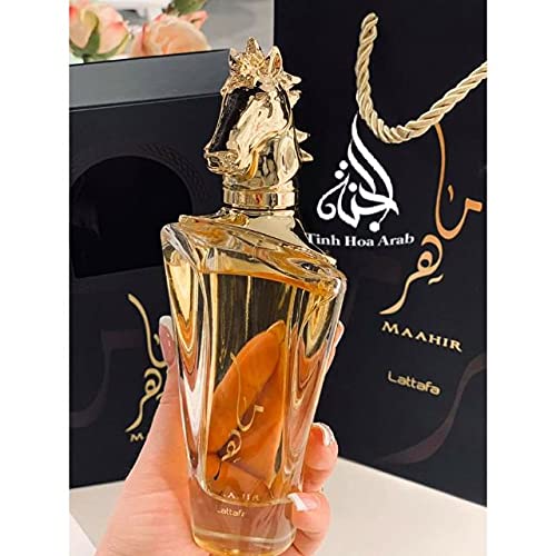 بخاخ او دي بارفان ماهر للجنسين من لطافة، 3.4 اونصة Lattafa Maahir for Unisex Eau de Parfum Spray, 3.4 Ounce