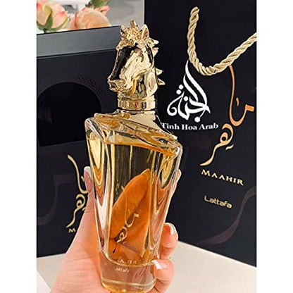 بخاخ او دي بارفان ماهر للجنسين من لطافة، 3.4 اونصة Lattafa Maahir for Unisex Eau de Parfum Spray, 3.4 Ounce
