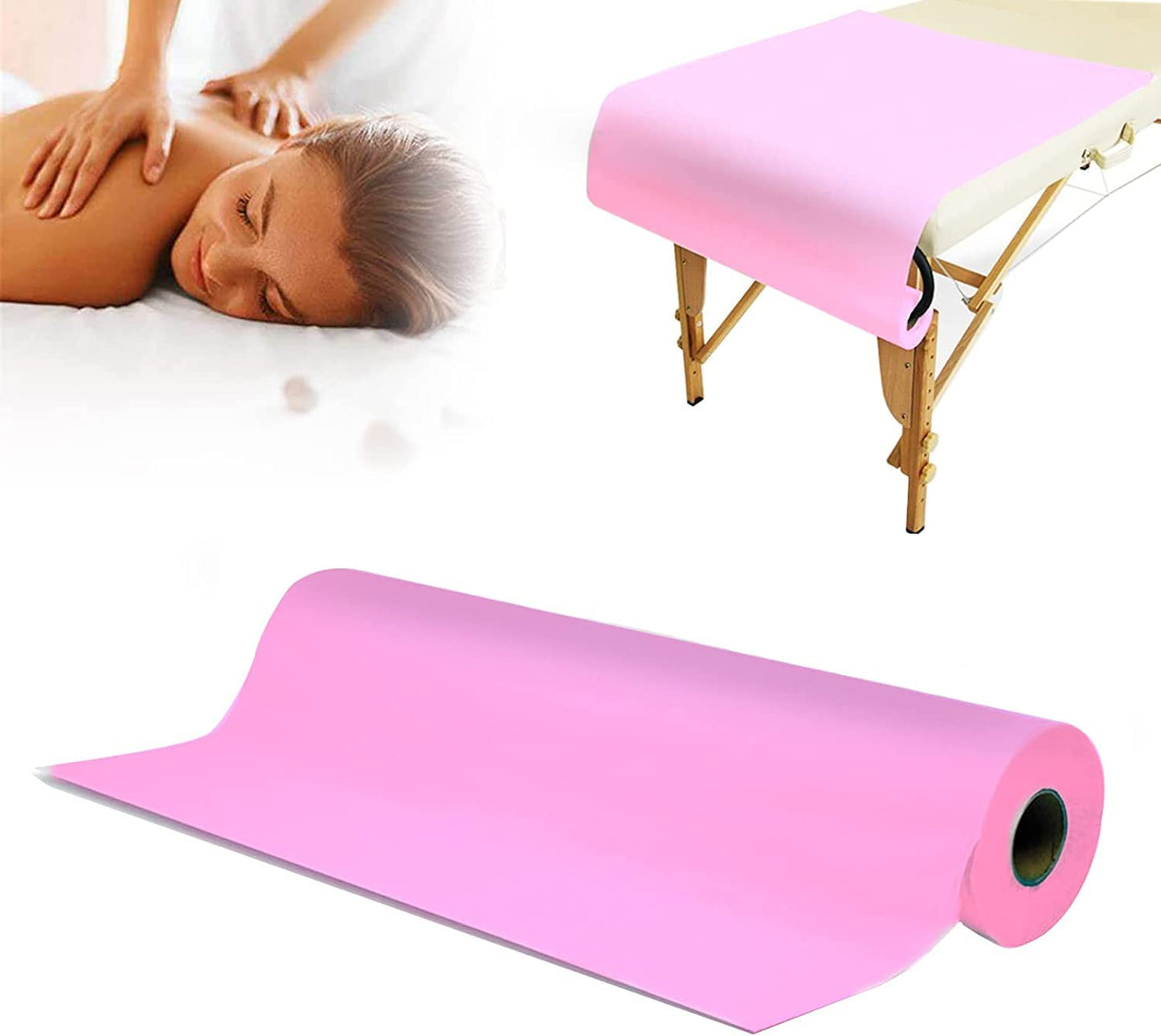 2 Roll Disposable Non Woven Bed Sheets 80 x 180 Cm Massage-Clinic-Salon Table Paper-Pink-White 50 PICS PER ROLL