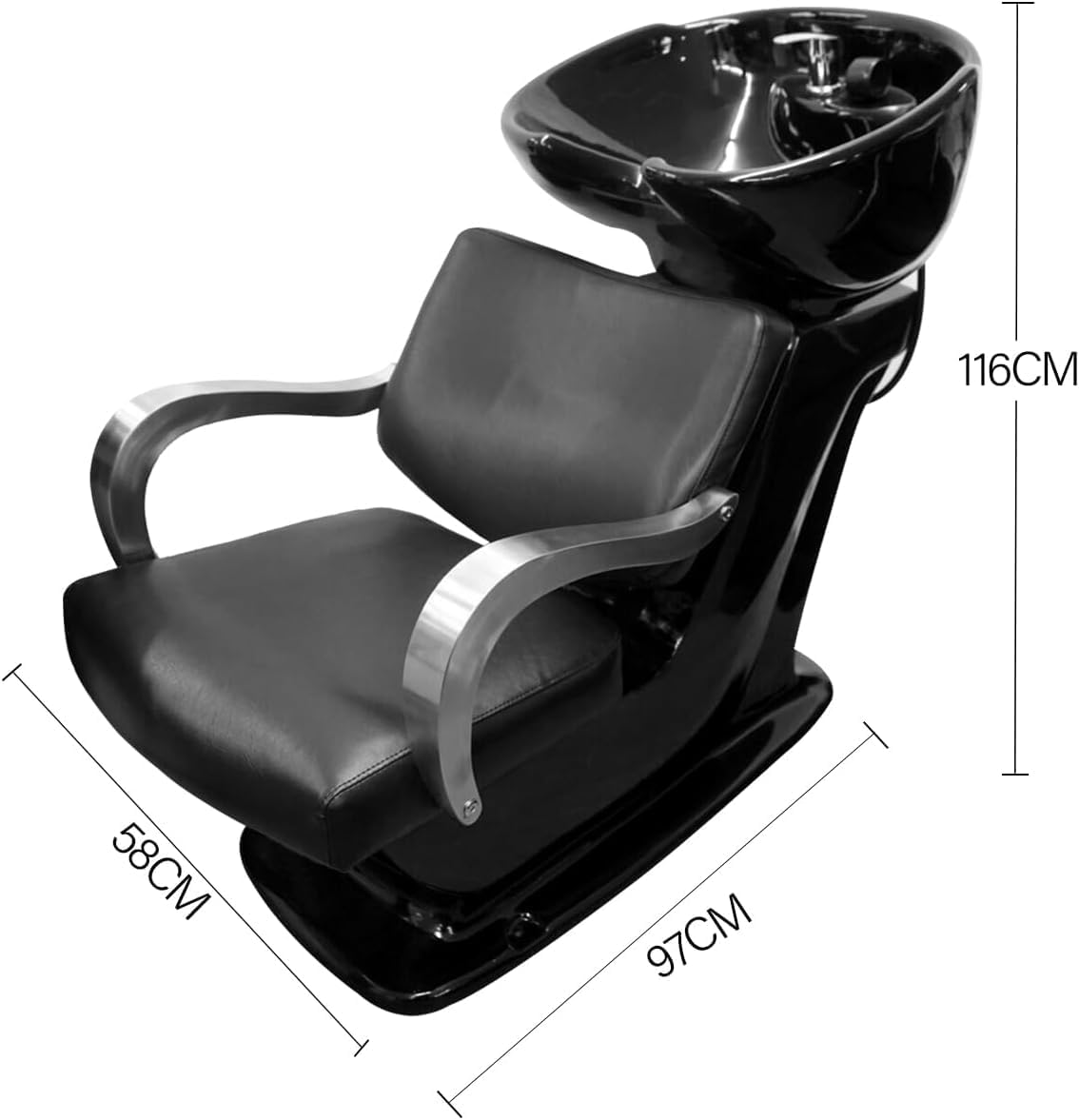 LA PERLA TECH Shampoo Chair Adjustable Ceramic Shampoo Bowl Backwash Chair, Salon Sink Hair Wash Station with Comfort Recline & Multi-Function Design for Barber Sho