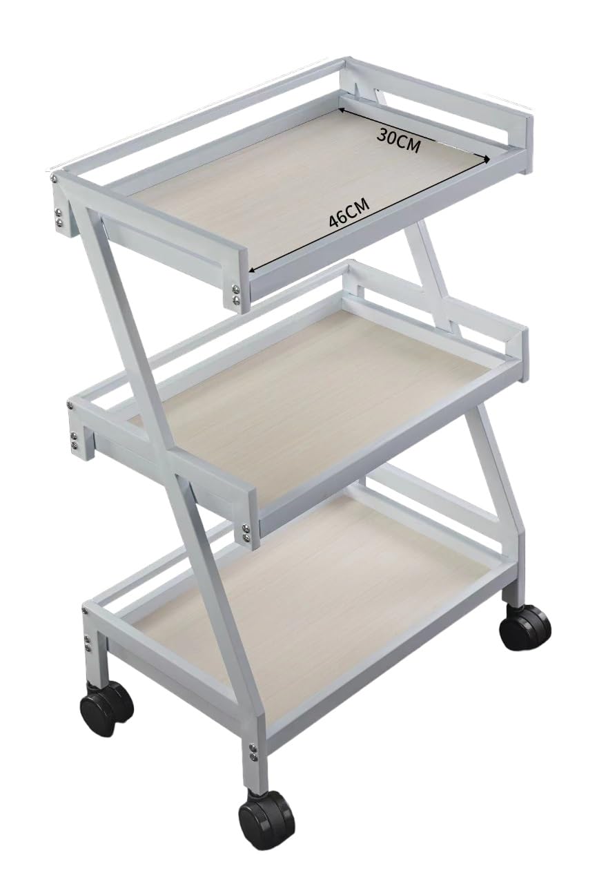 Beautician Cosmetics Salon Three Shelves Rolling Trolley Cart, White mobile beauty trolley spa-Clinic-Home-Salon