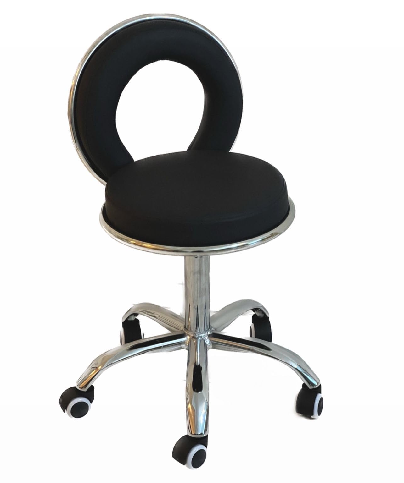 Multi-Purpose Spa salon clinic Bar Stool With Back Cushion And Wheels - Black