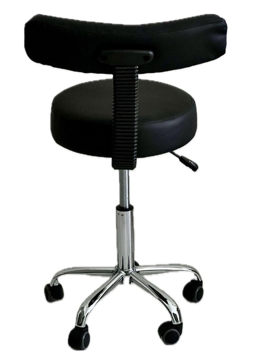 LA PERLA TECH Round Rolling Stool with Back PU Leather Height Adjustable Swivel Drafting Work SPA Medical Salon Stools Chair with Wheels Black