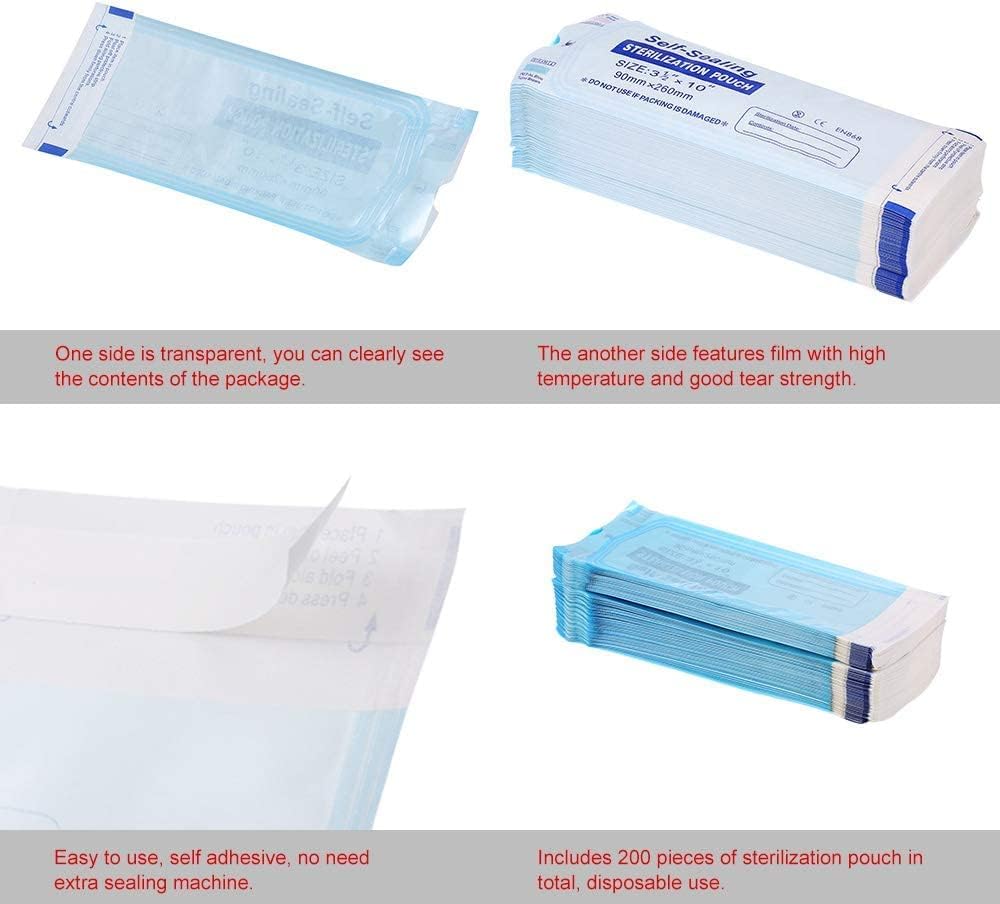 Grade Paper Disposable Self Sealing Sterilization Pouch (Pack of 200 Pieces, 260 x 90mm) Medical-Salon-Home Use