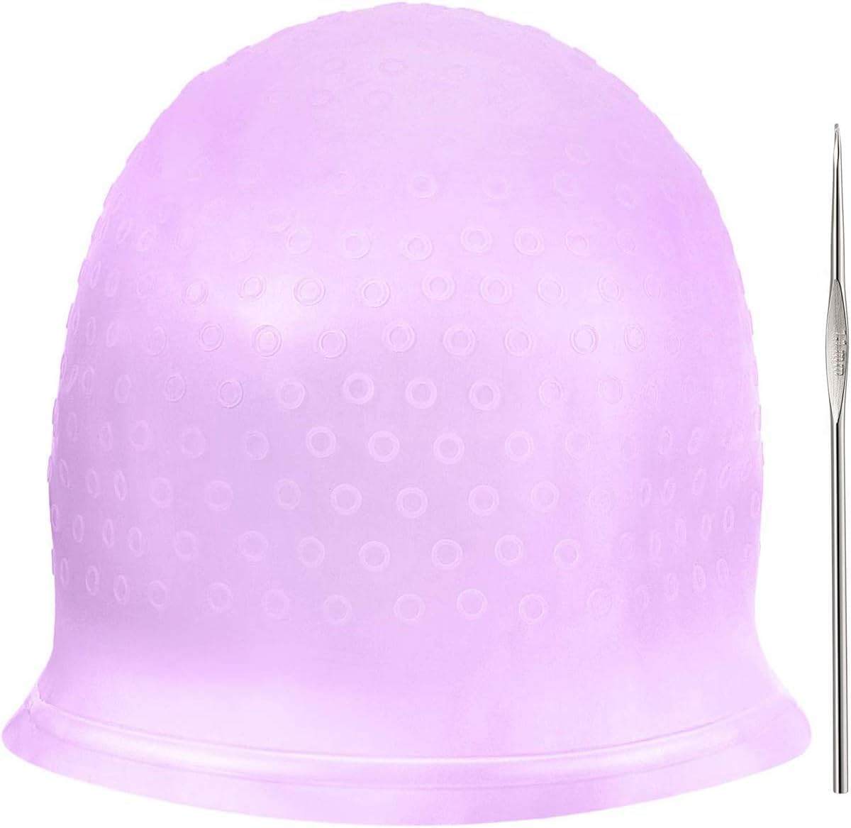 Silicone Highlight Cap Reusable Highlight Hair Cap Salon Hair Coloring Dye Cap with Hooks for Women Girls (Purple)