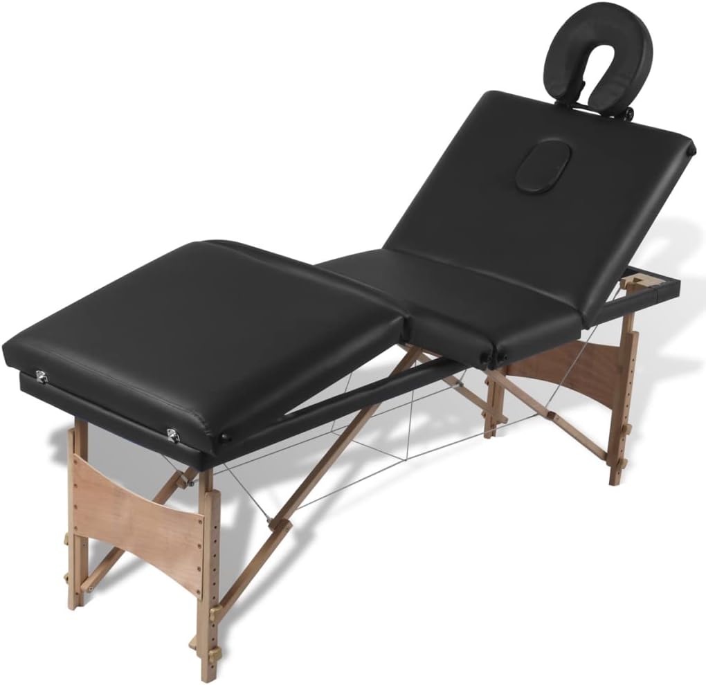 LA PERLA TECH 4 SECTION LUXURY PORTABLE MASSAGE TABLEWITH WHEELED CARRY CASE -BLACK COLOR