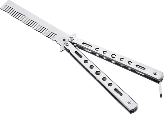 Butterfly Comb, Stainless Steel Foldable Pocket Comb, Spring Hair Comb for Hair, Barber Comb, Hair Styling Accessories Silver