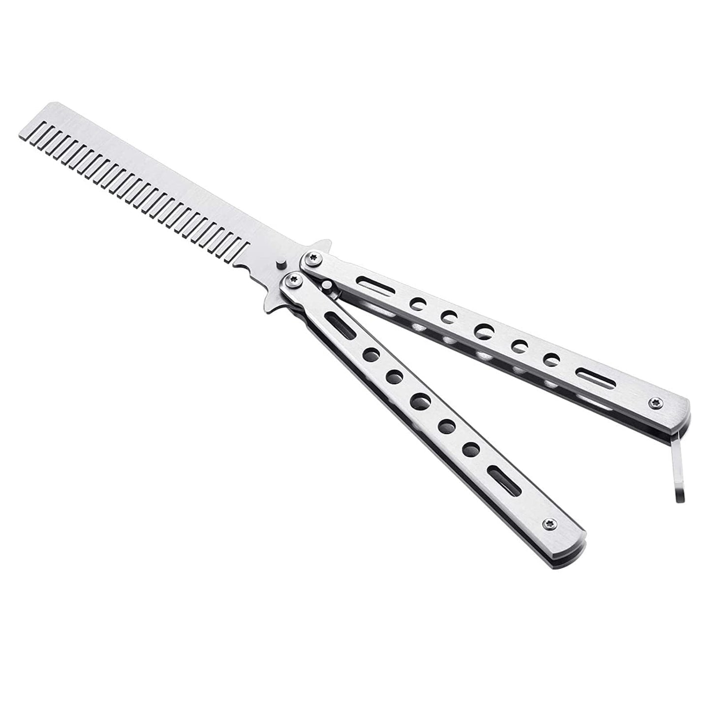 LA PERLA TECH Butterfly Comb, Stainless Steel Foldable Pocket Comb, Spring Hair Comb for Hair, Barber Comb, Hair Styling Accessories Silver