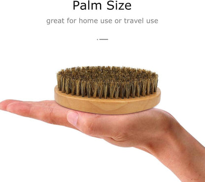 Men's Beard Brush with Wooden Handle Firm Bristles for Taming & Softening Facial Hair Skin Care & Beard Grooming Palm Size
