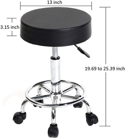 Round Rolling Stool Chair PU Leather Height Adjustable Swivel Drafting Work SPA Shop Salon Stools with Wheels Office Chair-Clinic (Black)