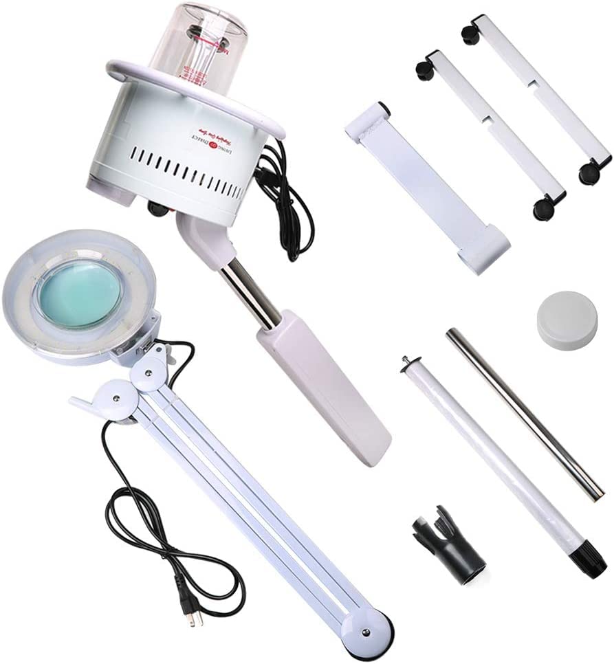 Facial Steamer with 5X Magnifying Lamp, 2 in 1 LED with Rolling Wheel Stand Magnifying Floor LED Light for Professional Facial Skincare Beauty Salon Spa Manicure Makeup