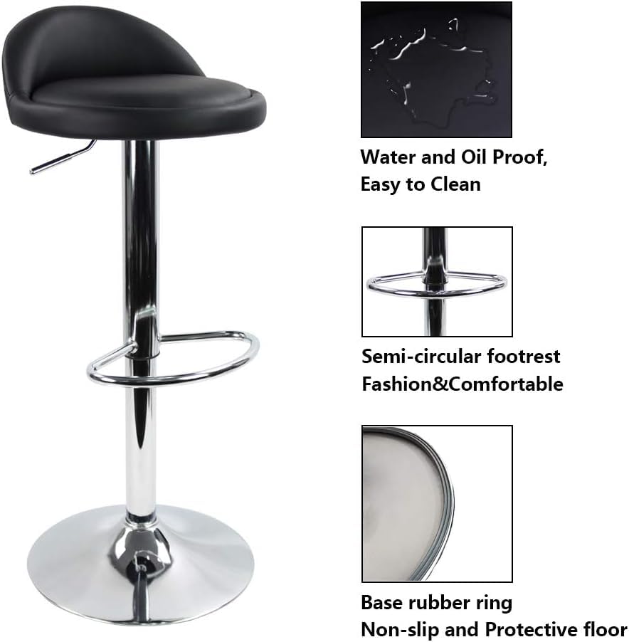 Bar Stool, Reception Stool, Counter Chair, Restaurant High Stools, Rotate Lift Small Backrest PU Sponge Pad Height 62-82cm Suitable for 90-120cm Bar Counter Color : Black