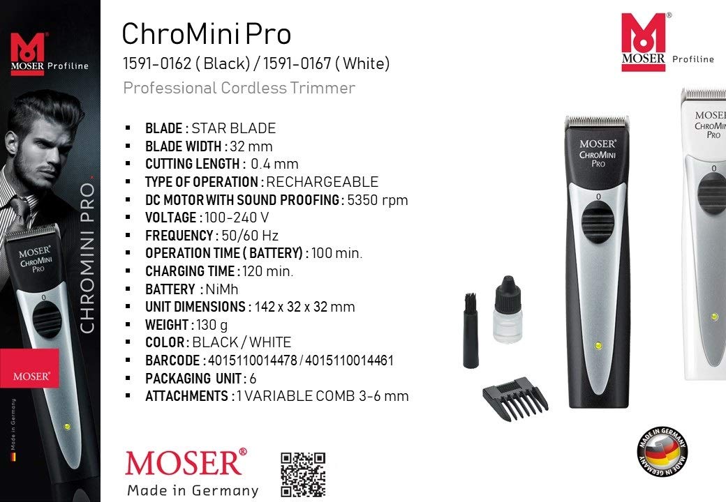 Moser 1591-0162, Chromini Professional Cord/Cordless Trimmer (Pack of 1)