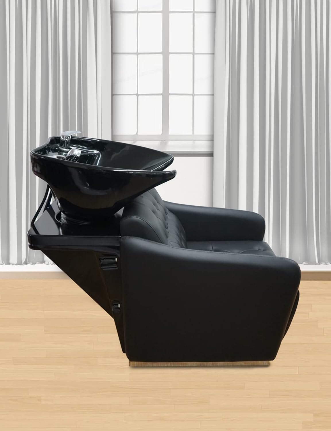 LA PERLA TECH Professional Salon Shampoo Chair Heavy Duty Backwash Unit Sink Station Tilting Ceramic Sink with Adjustable sink Bowl & Comfortable gel Neck Rest (Black)